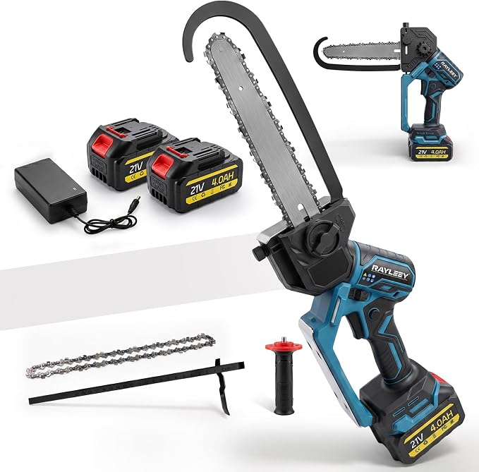 8-Inch Battery Chainsaw Cordless Mini Chainsaw 640W Brushless Electric Chainsaw 13m/s 2x4000mAh Batteries Built-in Caliper 90° Rotating Head 3.75lb Small Battery-Powered Chainsaw Pruning