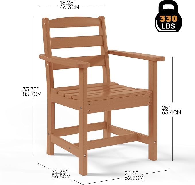 Costaelm Garden Dining Chair, Outdoor Patio Adirondack Chair with Arm, HDPE Poly Lumber, Waterproof Restaurant Bistro Dining Chair for Outside Porch Backyard, Teak