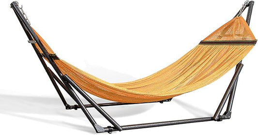 Best Home Fashion Portable Hammock with Collapsible Steel Stand, 600 lbs Capacity, No Tools Assembly, Carrying Bag Included, Perfect for Indoor Outdoor Backyard Patio Camping Beach, 2 Person, Yellow