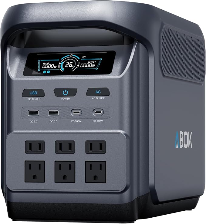 ABOK Elux1 1024Wh Portable Power Station, 1800W LiFePO4 Solar Generator, PD140W/100W USB-C, UPS, Max 1000W Solar Input, Expandable to 5120Wh, 12 Output Ports for Home Backup, Camping, RV, Outage