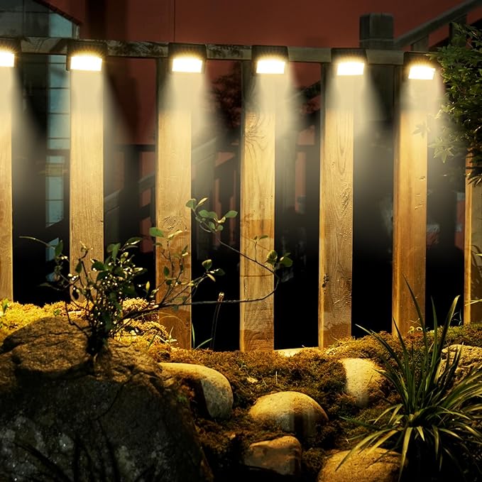 Bright Solar Fence Lights, 12 Pack Outdoor Step Lights, IP65 Waterproof, 3000K Warm-White, Dusk to Dawn Outdoor Lighting with 6 LED for Wall, Garage, Patio, Exterior, Porch