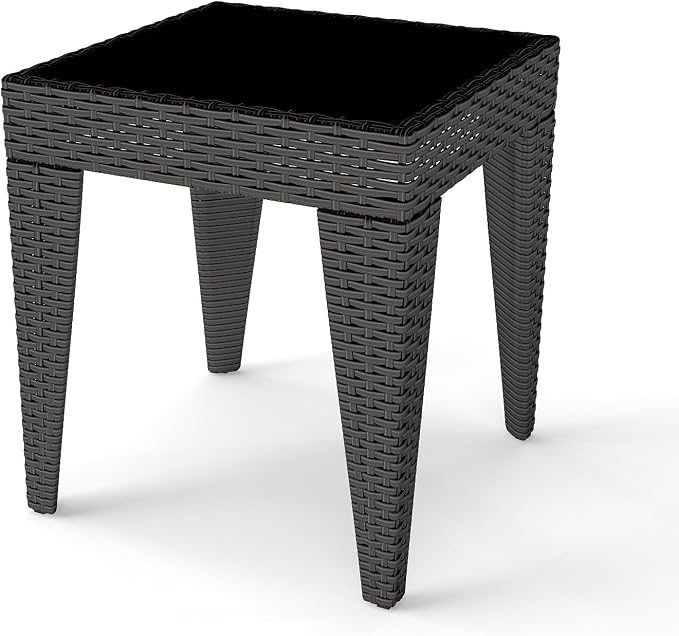 Outdoor Small Patio Table - PE Rattan Coffee Table, Wicker Side Table for Patio, Balcony & Porch, Durable & Iron Frame (1, Rattan Black)