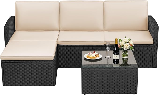Flamaker Outdoor Patio Furniture Set Wicker Patio Sofa 3 Pieces Conversation Set Rattan sectional Sofa with Adjustable Seat for Balcony Porch Backyard