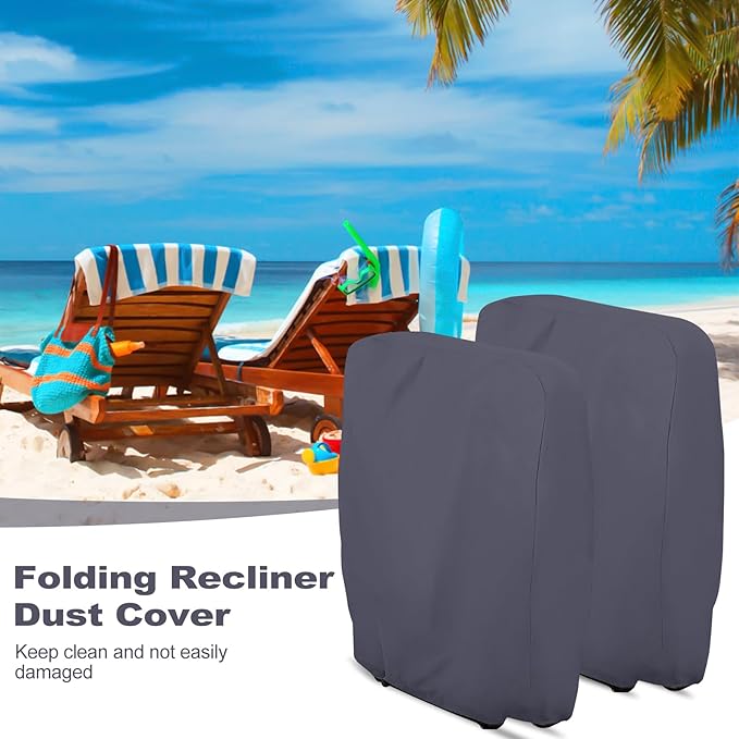 Uranshin Outdoor Folding Chair Covers 2PCS, Zero Gravity Chair Cover 28" W x 13" D x 43" H, Waterproof 210D Oxford Funiture Cover with Storage Bag, Patio Chair Cover for All Weather (Dark Grey)