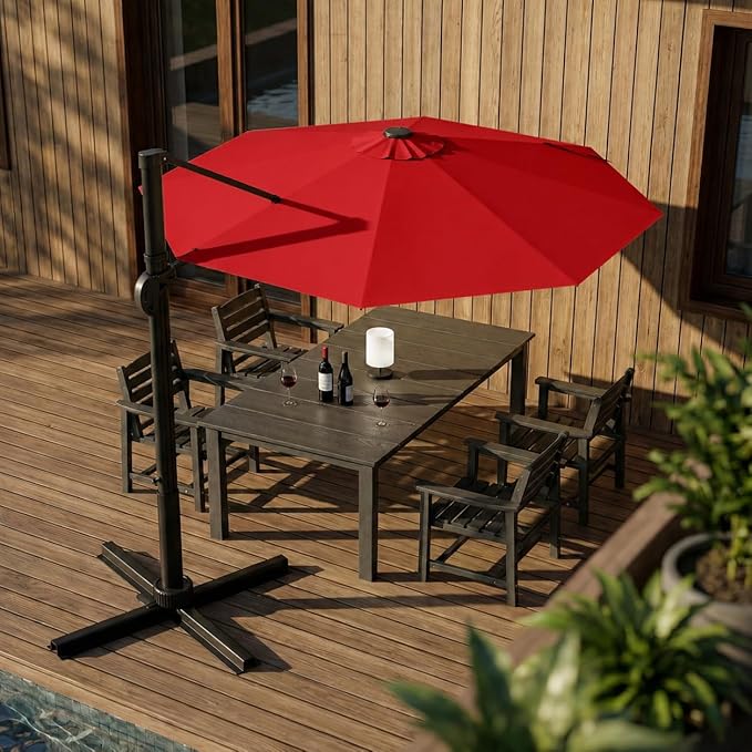 Kingdura Cantilever Patio Umbrella with Double Top Vent, Large Square Aluminum Outdoor Offset Umbrella with 360-degree Rotation, Infinite Tilt, UV Protection for Pool Deck Garden Patio
