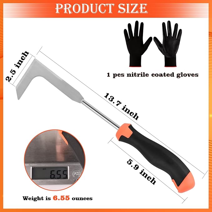 BokingOne Patio Crack Weeder Tool with Ergonomic Handle – Stainless Steel Weed Puller for Patio Sidewalk Driveway Cracks | Rust Resistant Dual-Material Gardening Tool