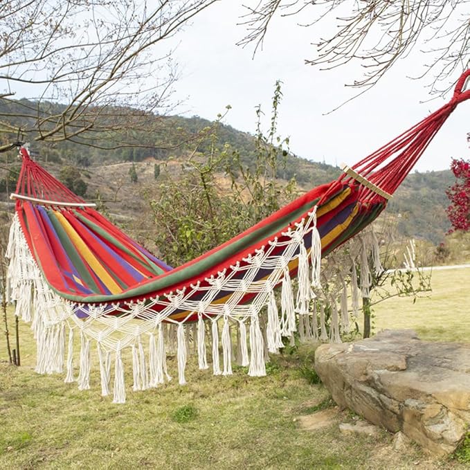 Double Macrame Hammock Swing Bed for 2 Person Beach Yard Bedroom Patio