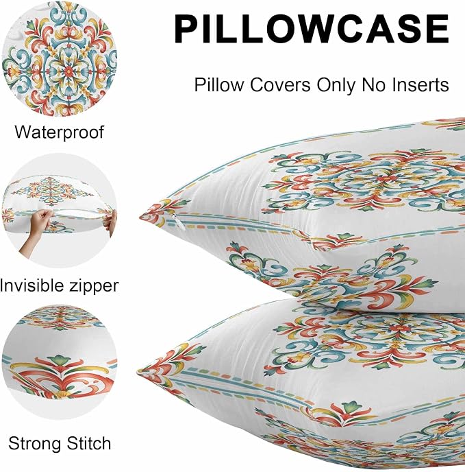 Geometric Flowers Outdoor Pillow Covers 20x12 Inch Lumbar Pillow Covers Set of 2 Waterproof Decorative Throw Pillow Cases Modern Abstract Colorful Floral Cushion Covers for Patio Furniture Garden