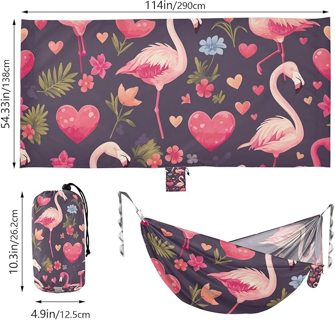 Pink Flamingos Romantic Love 330lb Capacity Hammocks with Hanging Rope Indoor Hammock for Indoor Outdoor Patio hamaca para Patio Exterior