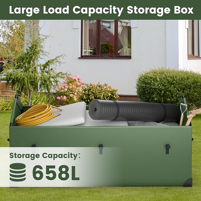 S AFSTAR 174 Gallon Waterproof Outdoor Storage Box, Outdoor Tarpaulin Deck Box with Ventilated Window, Corner Protector, Adjustable Snap, Patio Storage Box for Poolside, Garden, Yard