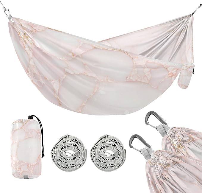 Rose Gold Luxury Marblexture 330lb Capacity Camping Hammock Hanging Hammock for Outside Beach Patio Garden para ir de Camping