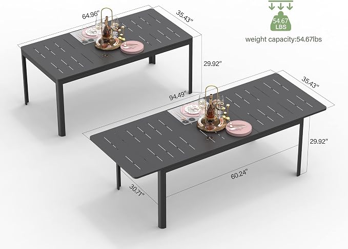 Domi Extendable Aluminum Outdoor Dining Table, 65" - 95" Metal Patio Dining Table for 6-8 Person Patio Garden Backyard Porch Lawn Bistro Furniture (Dark-Brown)