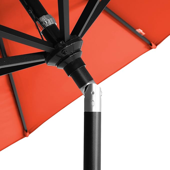 California Umbrella 5-Year-Non-Fading, 9Ft Premium Patio Umbrella, Hand-Crank, Button-Tilt, Black Frame, Solution Dyed Sunset Fabric
