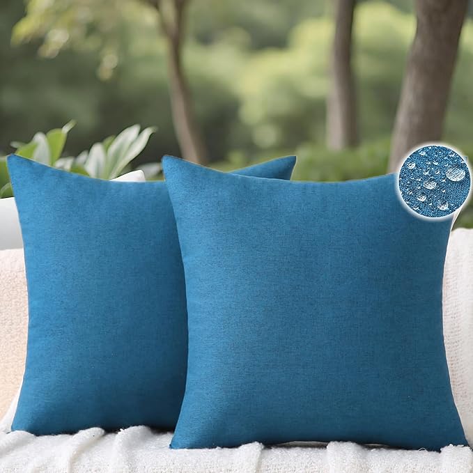 Outdoor Throw Pillows with Inserts, Waterproof Pillows for Outdoor Seating, Square Decorative Garden Cushion for Patio Furniture, Bed, Couch, Sofa(Blue, 18" x 18" (Pack of 2))