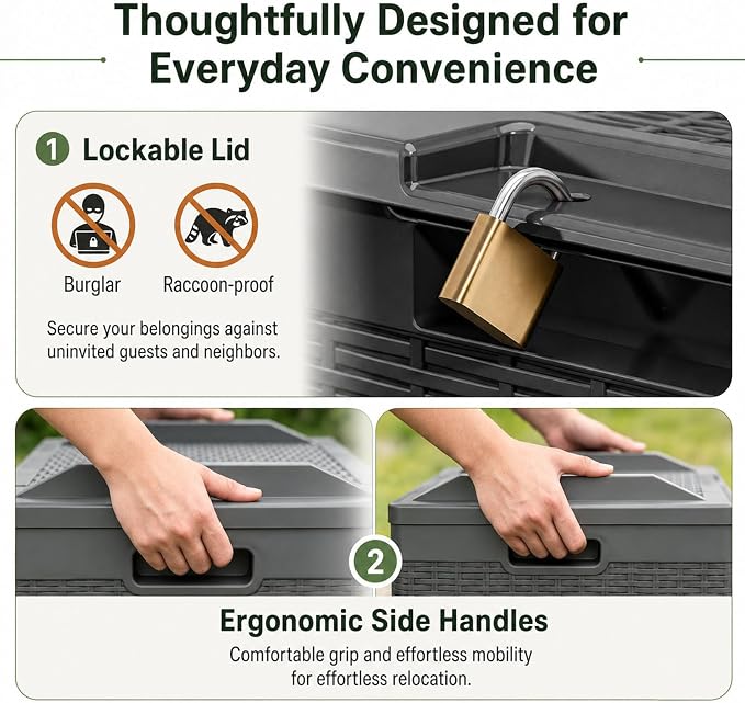 100 Gallon Package Delivery Box for Outside, Waterproof Deck Box & Outdoor Storage Container for Patio Cushions & Deliveries, Lockable Resin Bin, Easy Tool-Free Assembly Black