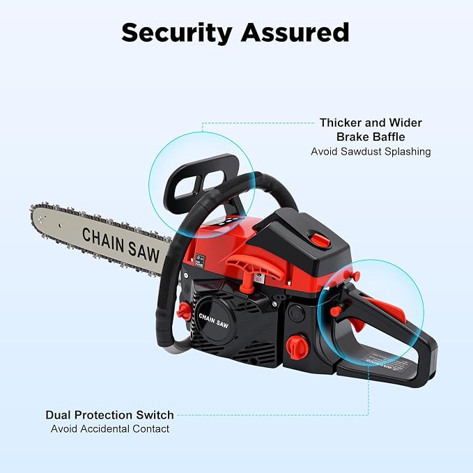 58CC Gas Chainsaw, 2-Stroke Air-Cooled Chain Saw Gas Power Portable Handheld Gasoline Chain Saw with Diaphragm Carburetor & 18.93 Oz Fuel Tank CDI Ignition 35.04 x 7.87 x 10.23 Inch