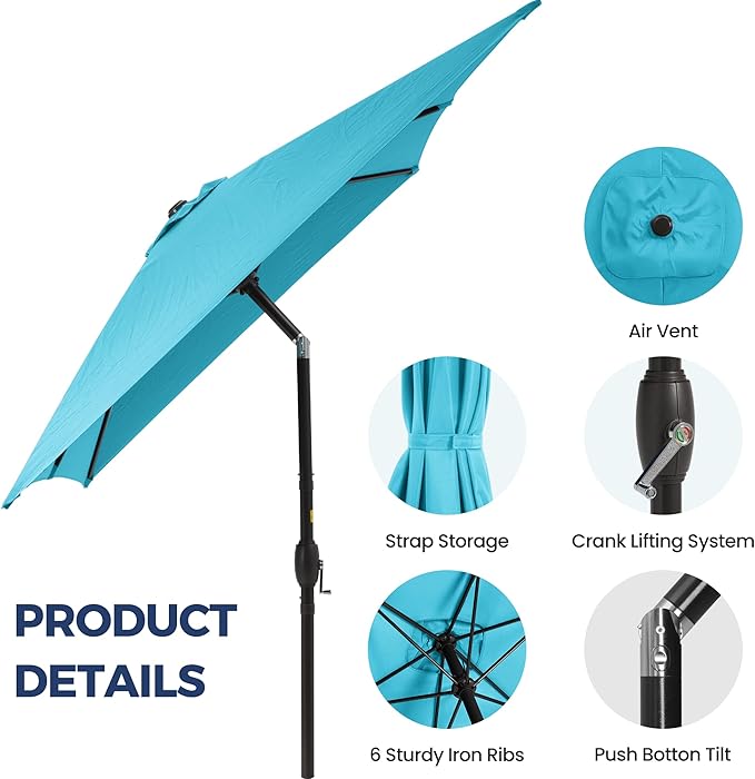 SUNVIVI OUTDOOR Patio Umbrella, Rectangular Patio Umbrella, Metal Pole Square Outdoor Umbrella with Crank and Push Button Tilt, Large Outdoor Umbrella with Polyester Canopy