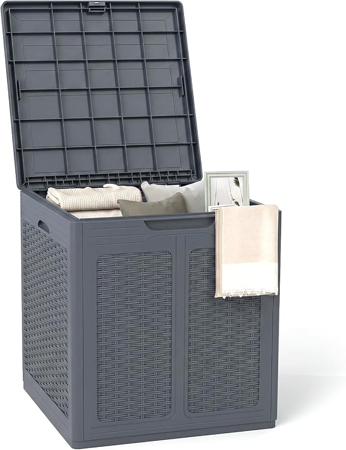 Giantex 39 Gallon Outdoor Storage Box, PP Deck Container with Rattan Patterns & Lockable Lid, Patio Plastic Storage Bin for Package Delivery, Garden Tools, Patio Cushions