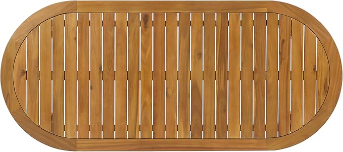 Christopher Knight Home Elva Acacia Wood Dining Table Set for 6, Solid Wood Outdoor Dining Set for 6, Weather Resistant 7 Piece Oval Patio Dining Table and Chair Set with Slatted Design, Teak