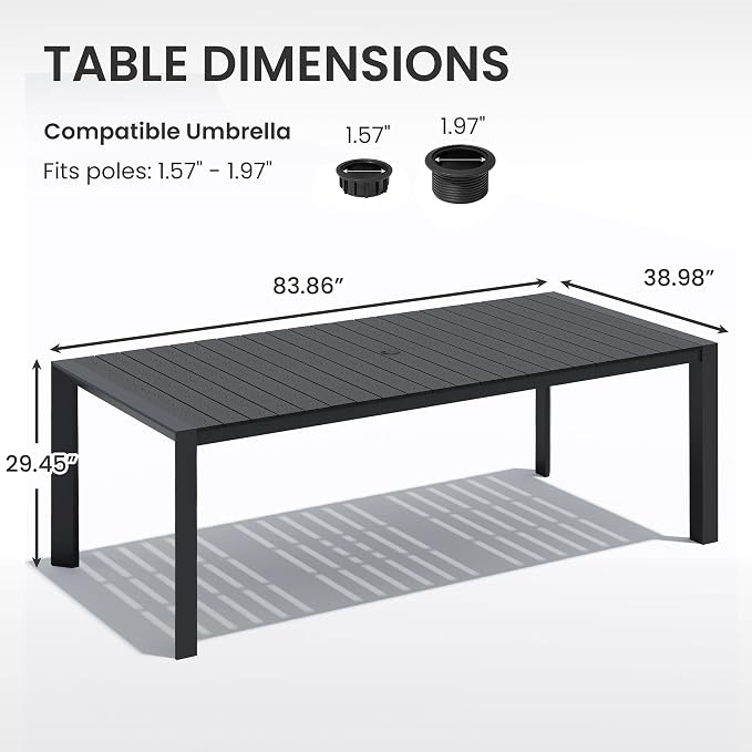 Crestlive Outdoor Dining Table for 8, Patio Table with Umbrella Hole, Aluminum Frame & WPC Wood-Like Tabletop Ideal for Garden, Backyard, and Indoor