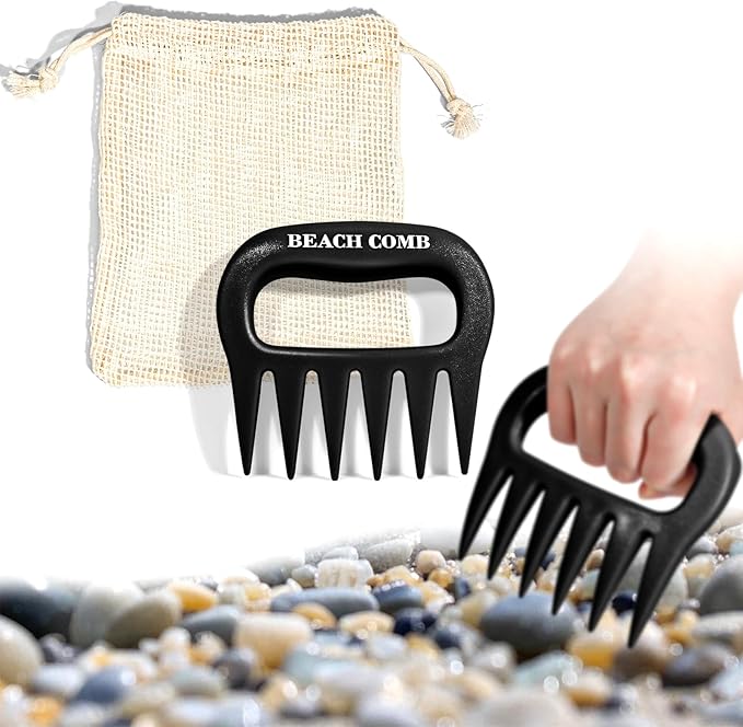 Sand Scoop with Shovel Sand Flea Rake with Beach Mesh Bag Plastic Sand Sifter for The Beach Shell Scooper Shark Teeth Digger for Picking Up Shells Sea Glass Hunting Tools Beach (Black)