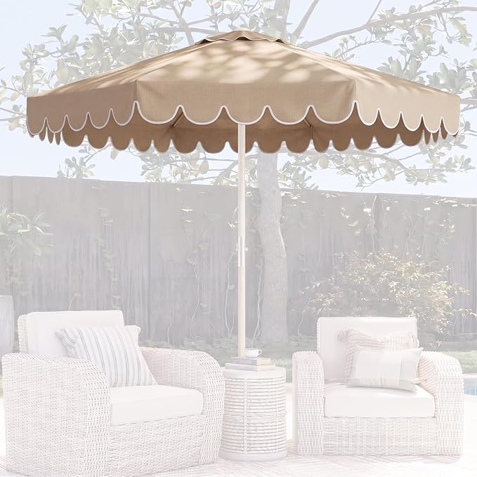 Scalloped Patio Umbrella Replacement Canopy Outdoor Boho Midcentury Market Umbrella Top Cover UV Protection for Patio Beach, Canopy Only