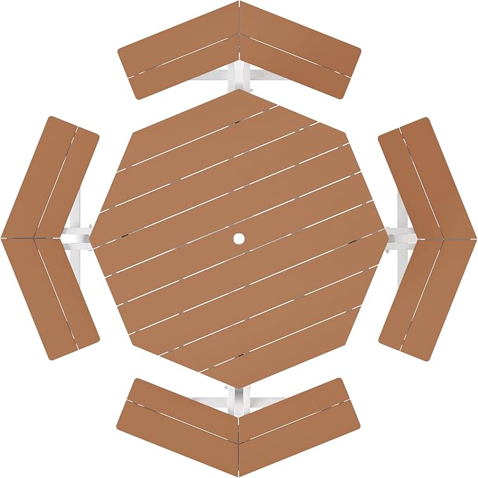 WestinTrends Outdoor 48" HDPE 8-Person Patio Octagon Picnic Table, Teak