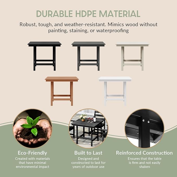 WestinTrends Ashore Outdoor HDPE 36" Square Patio Dining Table with Umbrella Hole, Black