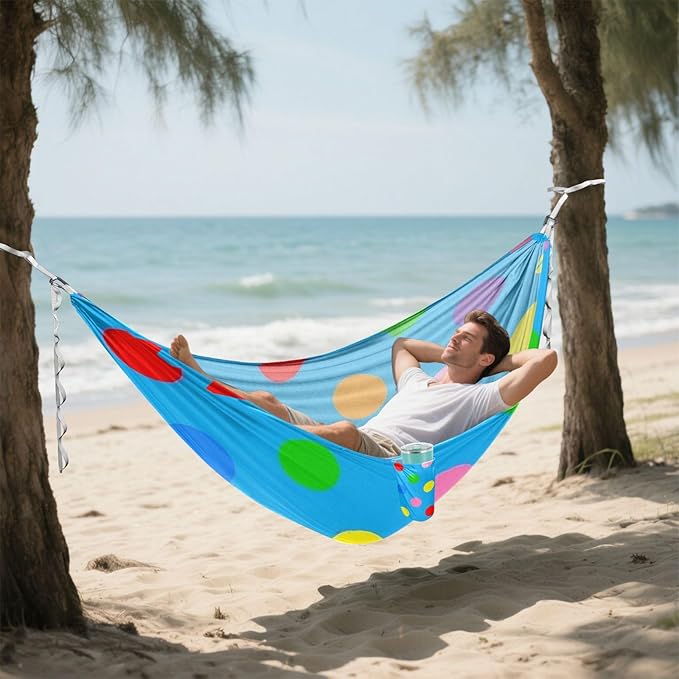 Cartoon Colorful Dot Blue 330lb Capacity Camping Hammock with Tree Straps Indoor Hammock for Patio Backyard Lounge Base soporte para hamacas para adultos