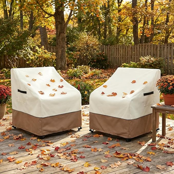 Outdoor Chair Covers Heavy Duty Waterproof Patio Furniture Covers, 35" W x 37" D x 36" H Outdoor Furniture Cover 2 Pack (Beige & Brown)