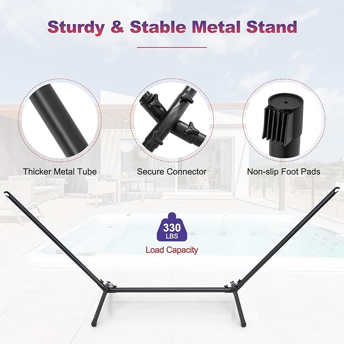 Tangkula Hammock with Stand, 10.5Ft Space Saving Steel Hammock Stand with Cotton Hammock & Carrying Bag, Indoor Outdoor Hammock Combo for Backyard, Patio, Porch