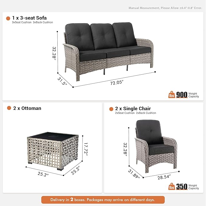 4-Piece Outdoor Patio Furniture Set,All Weather Wicker Rattan Patio Seating Sofa and Chair Set with Glowing Coffee Table,Outdoor Conversation Sets with 3 Seater Couch for Porch Deck Yard,Black