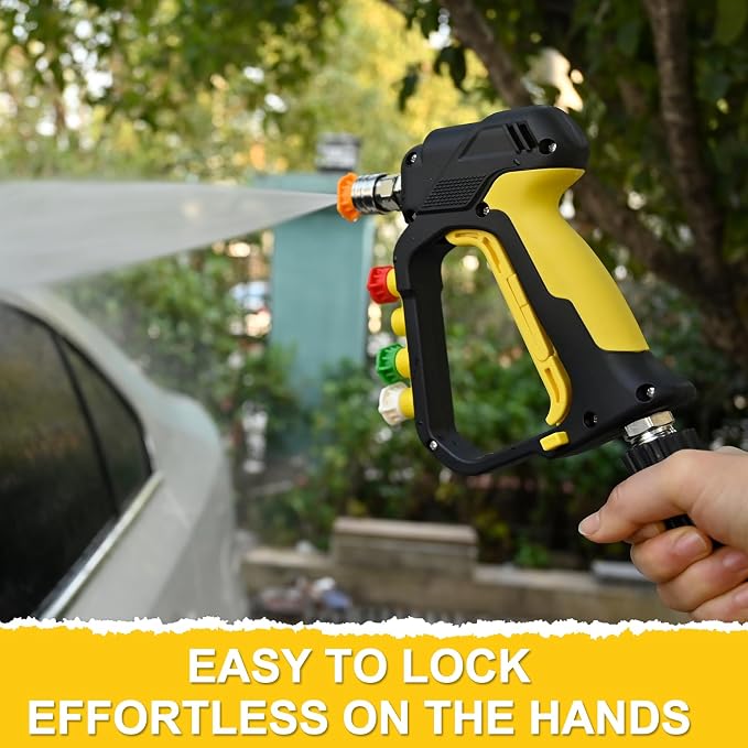 BEAR FORCE High Pressure Washer Short Spray Gun Inlet M22-ID14mm Max 5000 PSI with Nozzle Tips Holder & M22-15mm Connector & 3/8'' Quick Connector Swivel, Power Washer Gun Compatible with Foam Cannon