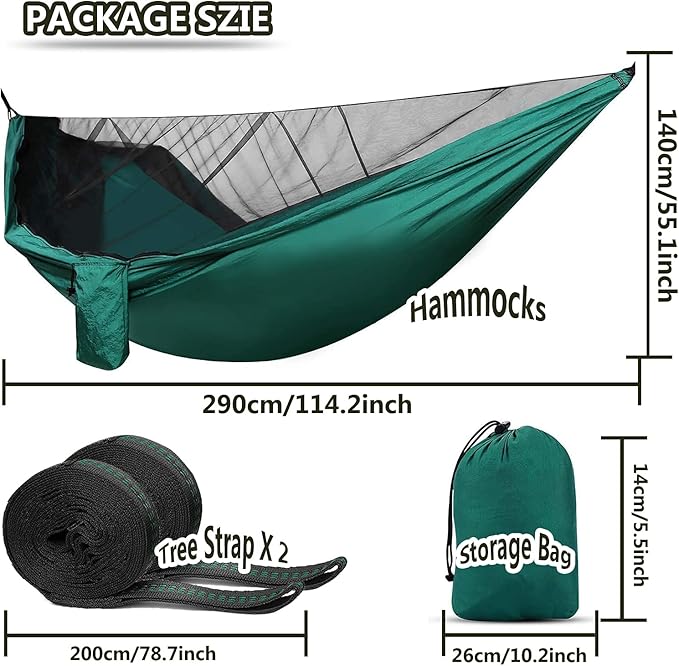Travel Hammock, Lightweight Camping Hammock with Mosquito Net, Portable Outdoor Hammock 200kg Load Capacity for Camping Hiking Backpacking,Blue