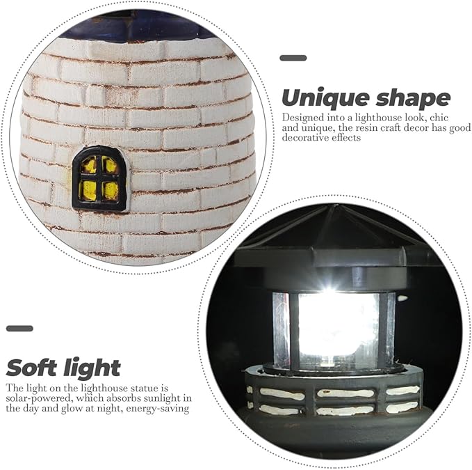 Solar Rotating Lighthouse Outdoor Lantern Garden Decor Resin Street Light - Black