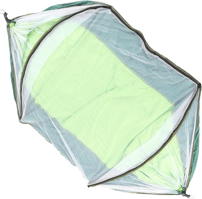 Single Person Hammock with Mosquito Net, Super Light, Removable, Quick Opening, Fruit Green and Dark Green - Tear Resistant Fabric, Portable Storage, Outdoor Relaxation (Fruit Green Mixed with Dark