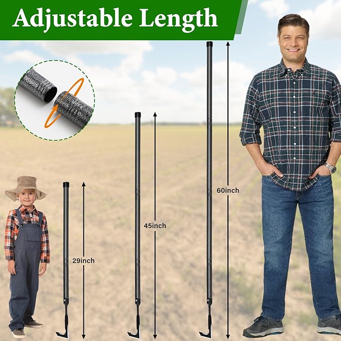 Crack Weeder Tool Long Handle - Manganese Steel L-Shaped Precise Blade, Heavy Duty Manual Weed Remover,60" Adjustable No-Bend Weeding Tool for Patio Pavers/Driveway/Sidewalk