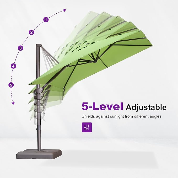 PURPLE LEAF 10' X 10' Patio Cantilever Umbrella Antique Bronze Square Outdoor Umbrella with 360° Rotation and Aluminum Offset Hanging for Garden Backyard Pool, Green