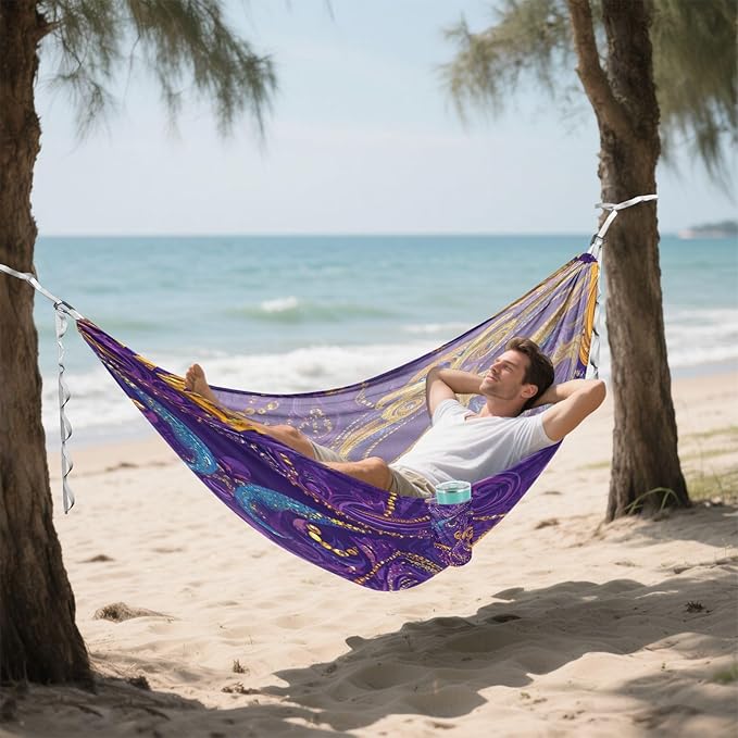 Mardi Gras Carnival Jewelry Outdoor Hammock with Tree Straps Tree Hammock for Outside Beach Patio Garden