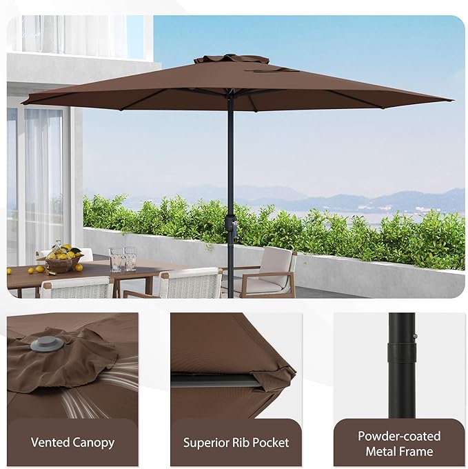 HAPPYGRILL 12 FT Patio Umbrella with Crank Handle, Outdoor Market Umbrella with 8 Sturdy Ribs, Vented Large Table Umbrella, Sun-Protective Canopy for Garden Backyard Deck Pool