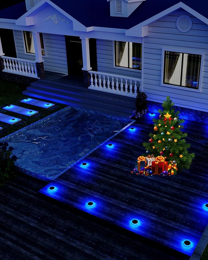 DetarZinLED 6 Packs Solar Driveway Lights, Blue Dock Deck Lights Solar Powered Outdoor IP68 Waterproof, Stick on Light for Step, Stair, Driveway, Pool, Pathway, Walkway, Patio