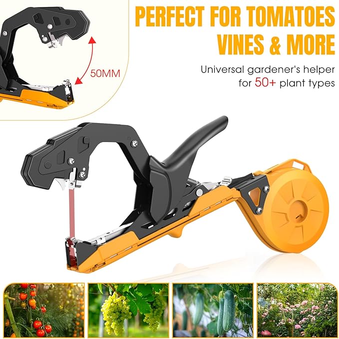 SWANSOFT Plant Tying Machine, Lightweight Plant Vine Tying Tape Machine Tool, Planting Tape Gun for Tomatoes, Grapes and Vegetable Garden, Come with 20000pcs Staples 20 Rolls (Yellow)