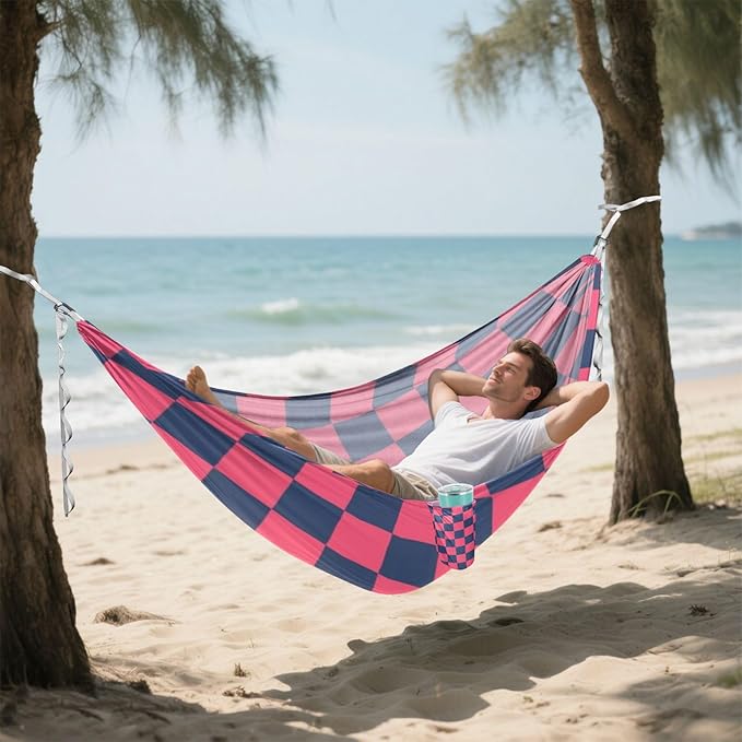 Purple and Blue American Plaid 330lb Capacity Hammocks with Portabl Carry Bag Swing Hammock for Outside Patio Garden hamacas para Deck
