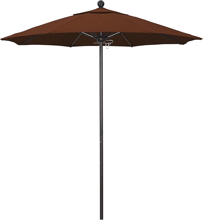 California Umbrella 7.5' Round Aluminum/Fiberglass Umbrella, Push Open,Bronze Pole, Olefin Terracotta Fabric