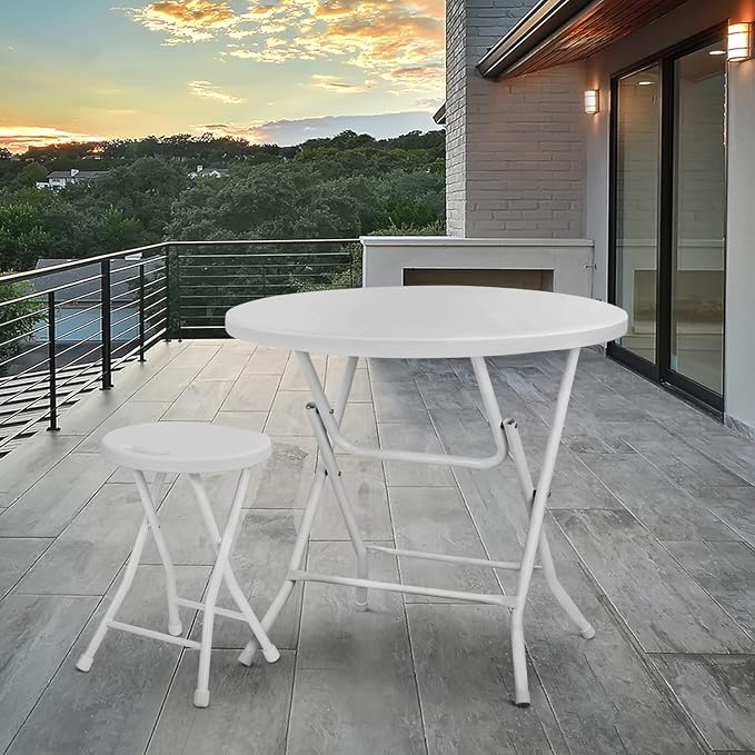 MoNiBloom 2.6Ft Round Folding Table Set of 10, Portable Plastic Commercial Card Dining Table for Banquet Even Indoor Outdoor, White - No Assembly