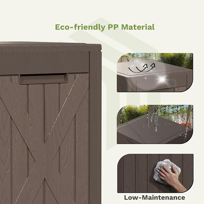 Patiowell 48-Gallon Resin Package Delivery Box for Outside, Waterproof Storage Deck Box with Lockable Secure (Brown)