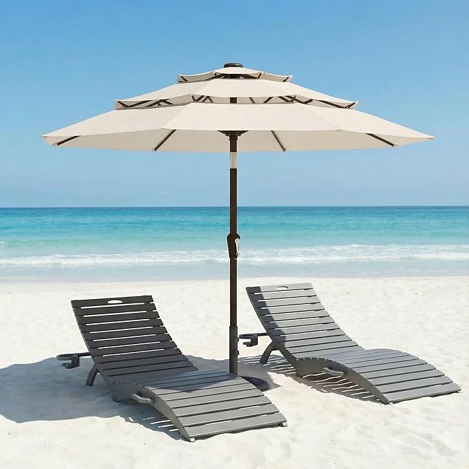 10ft Patio Umbrella, 3 Tier Outdoor Market Table Umbrellas with 8 Fiberglass Ribs and Push Button Tilt, Windproof, Vented Canopy, UV Protection for Deck, Pool, Backyard