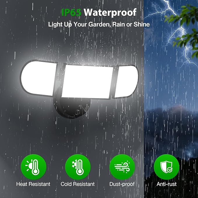iMaihom 130W Dusk to Dawn Outdoor Lighting, 13000LM LED Security Floodlight with Photocell Auto On/Off, 3 Adjustable Heads, IP65 Waterproof, Hardwired for Garage, Yard, Driveway, 6500K Daylight