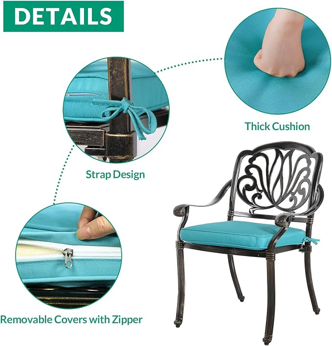 VIVIJASON 9-Piece Outdoor Furniture Dining Set, All-Weather Cast Aluminum Patio Conversation Set, Include 8 Cushioned Chairs and an Oval Table with Umbrella Hole for Lawn Backyard, Ocean Blue Cushion