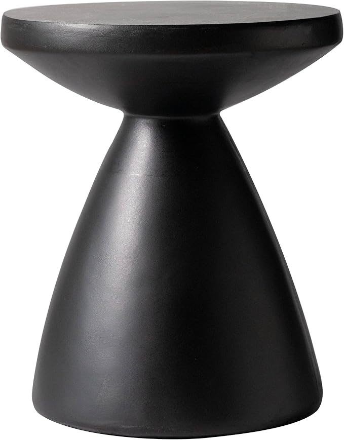LeisureMod Modern Side Table with Fiberstone Top 20” Round Accent Table and Hourglass Pedestal Base for Outdoor or Indoor Dune Series in Black